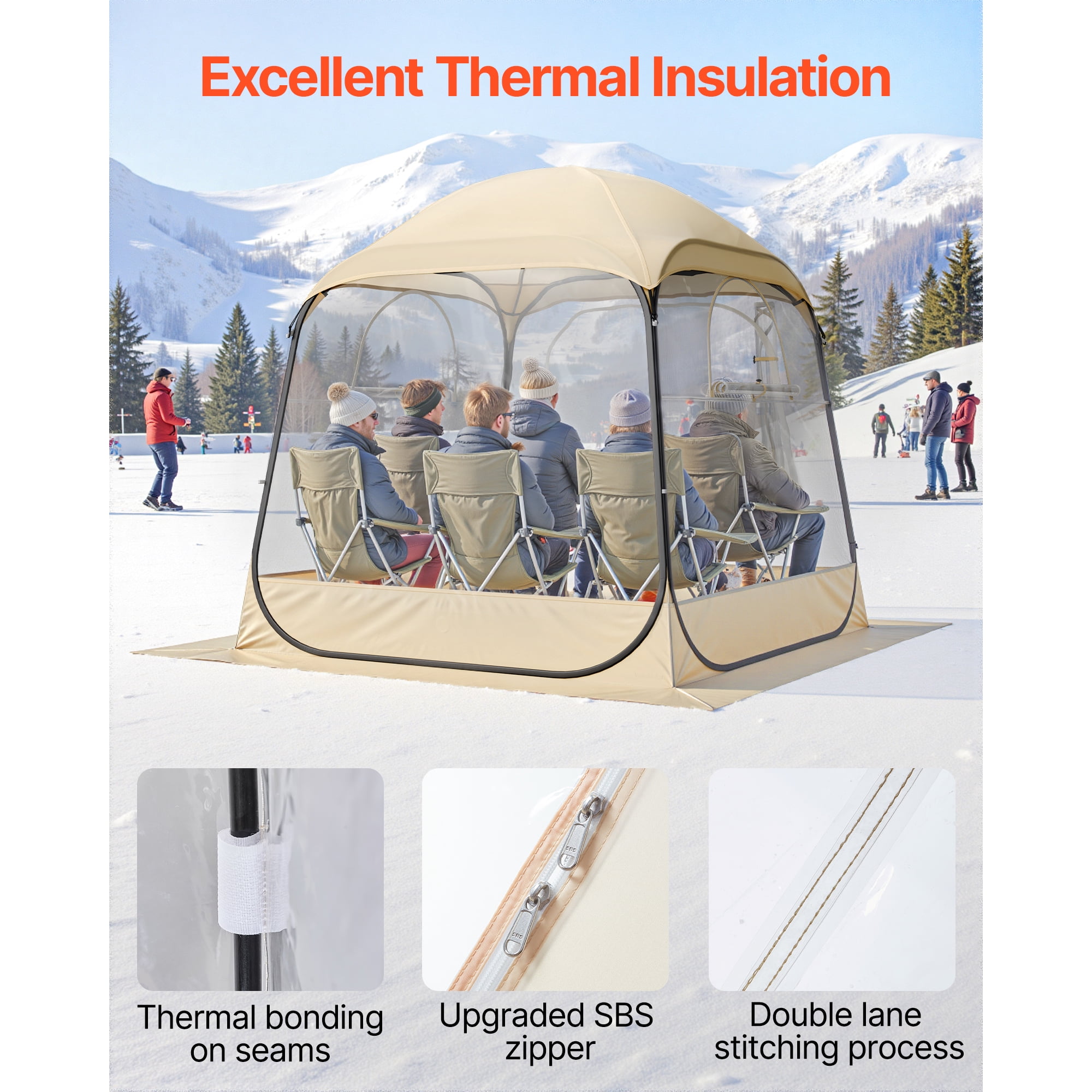 KFFKFF Pop-Up Sports Tent, 72x72 in Clear Outdoor Shelter for 2-4 People, Waterproof Pod with Floor Mat & Top Cover, Garden Dome Tent for Camping, Events, Fishing, and Spectator Activities