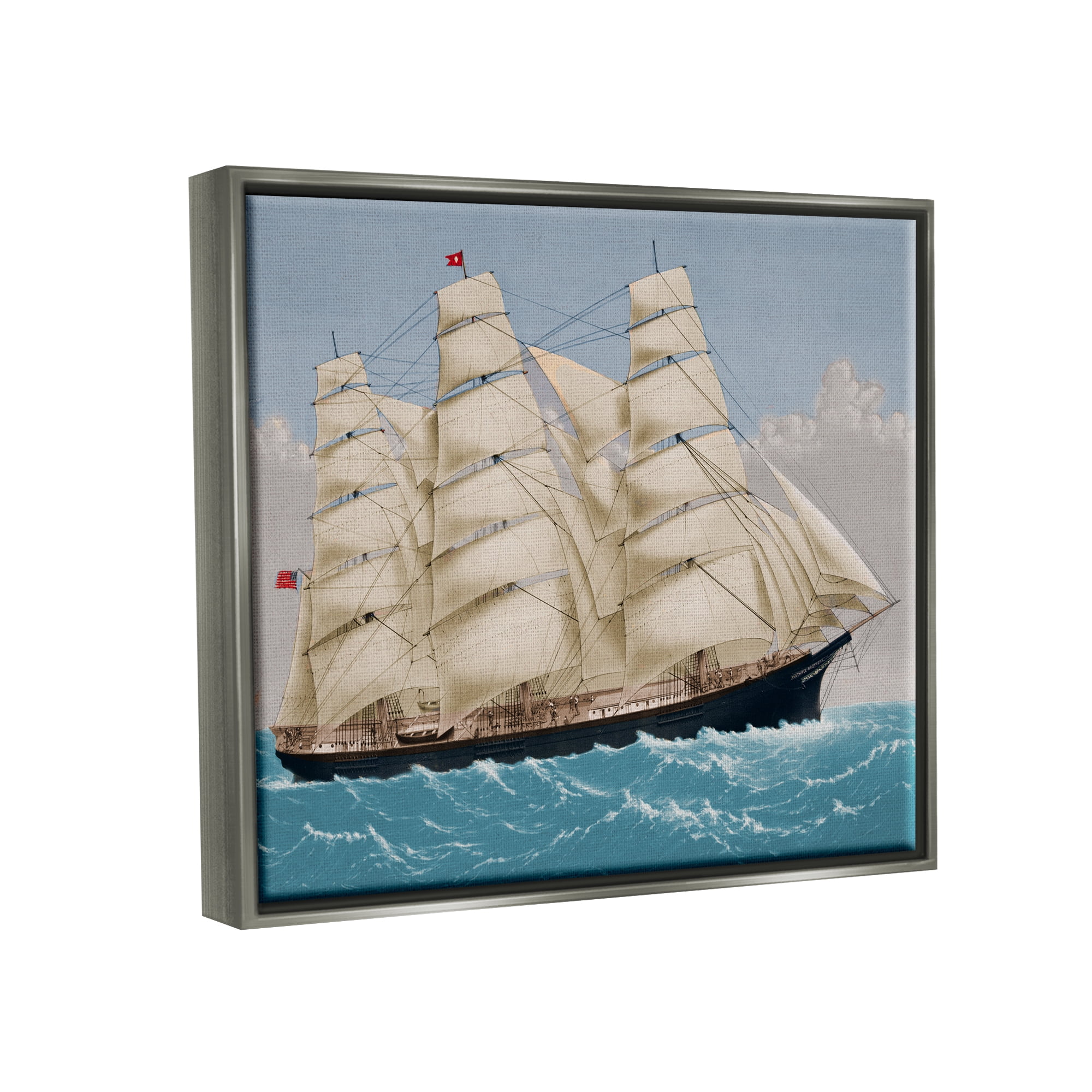 Stupell Industries Nautical Ship Sailing Transportation Painting Gray Floater Framed Art Print Wall Art, 21 x 17