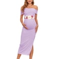thumbnail image 1 of Vestido de maternidad AISWI de malla con abertura en los hombros descubiertos y fruncidos, morado, 1 of 6