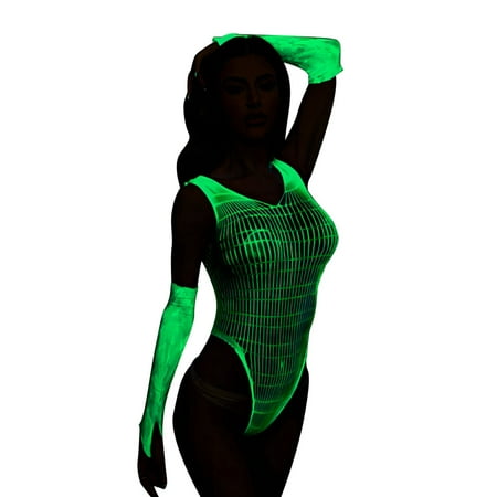 Yuhangmm Women s Glow In The Dark Mesh Underwear Sexy Lace Tight Fitting Set Teddy Jumpsuit Lace Doll Mesh Jumpsuit Corset Lingerie for Women Fishnet