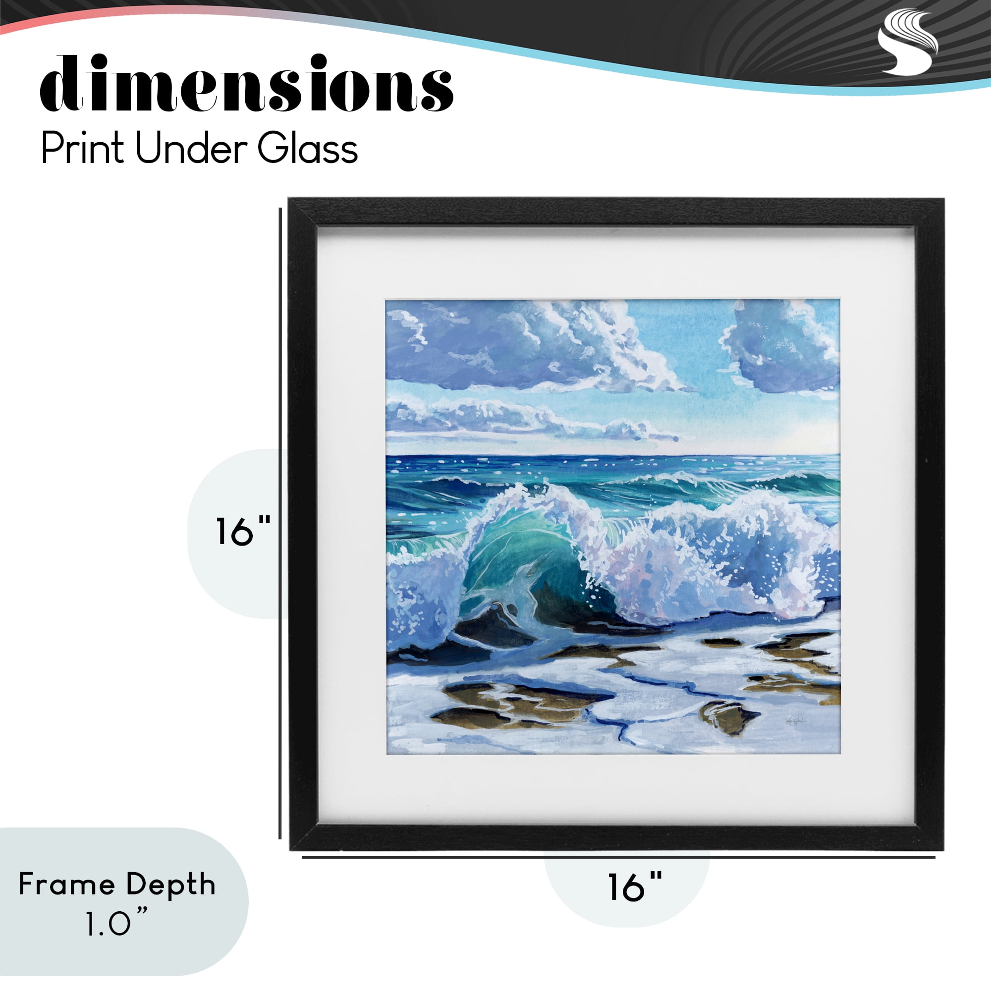 Stupell Industries Curling Aqua Wave on Shore Black Framed Print Under Glass, design by Kate Jarvik Birch