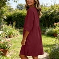 thumbnail image 6 of FEIIBMOYRIA Women Round Neck Dresses Women's Cotton-Linen Blend Long Sleeve Midi Dresses Gathered 3/4 Sleeves High Waist Loose Comfy A‑Line Daily Outwear Dresses, 6 of 6