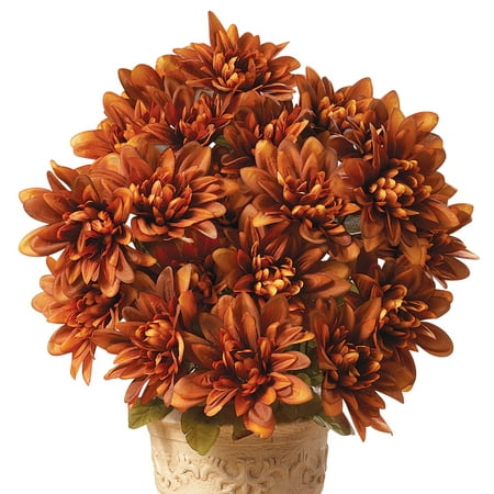Collections Etc. Artificial Chrysanthemums  Low-Maintenance Colorful Artificial Flower Bouquets  Set of 3  Rust