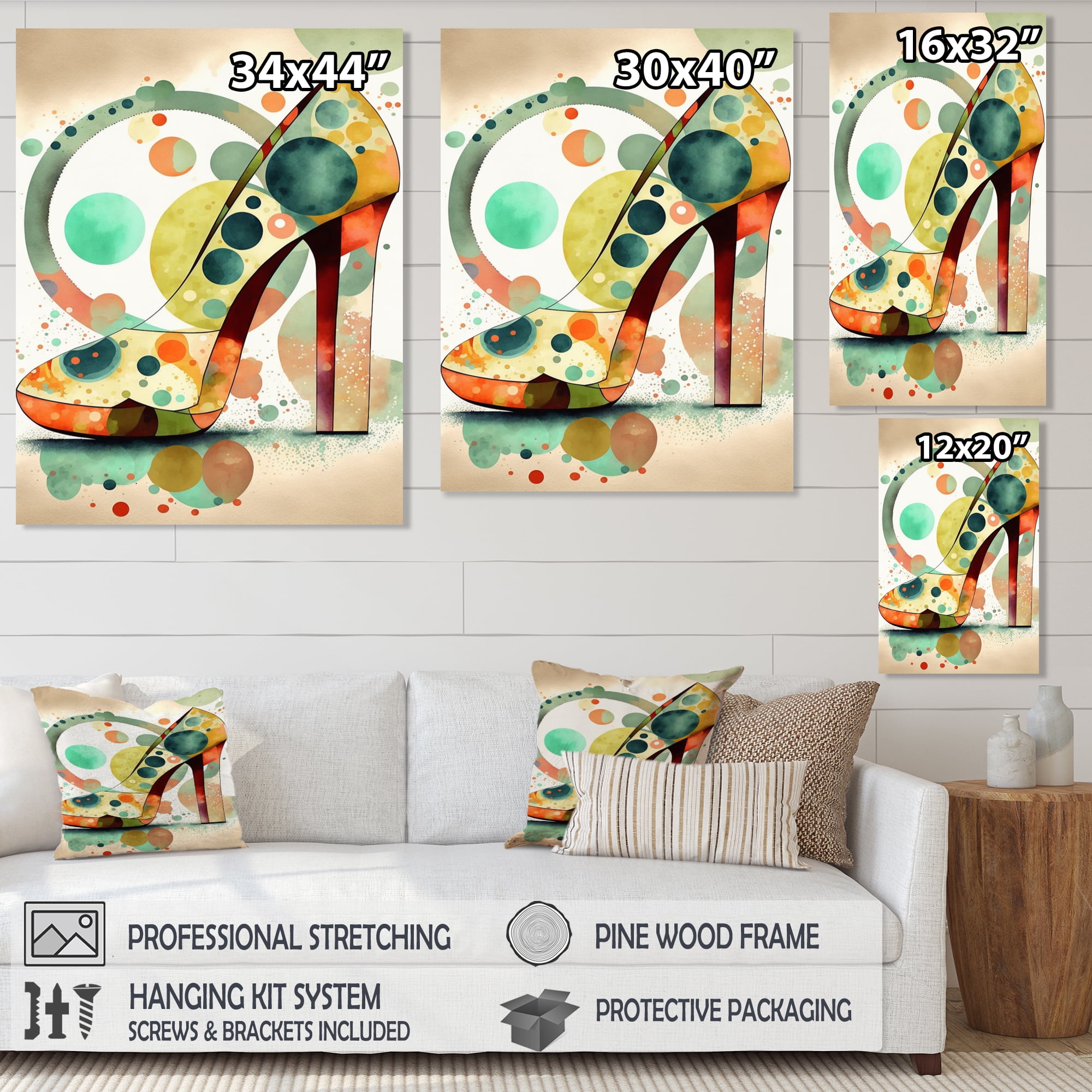 Designart Retro Art Deco High Heel Shoe II Canvas Wall Art