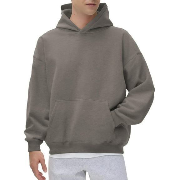 XIAONU Mens Hoodies Solid Color Drawstring-Free Pocket Hoodie Long Sleeve Casual Loose Pullover Hooded Sweatshirt