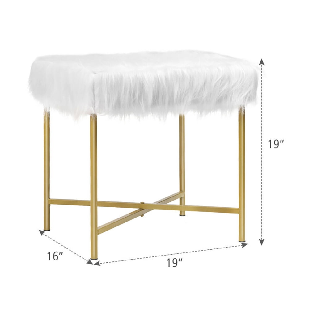 Finihen Faux Fur Vanity Stool Chair, Footstool Ottoman with Metal Legs, Fluffy Chair with Furry Padded Seat, Makeup Stool, Decorative Furniture Footrest, for Living Room, Bedroom, White Finihen Faux Fur Vanity Stool Chair, Footstool Ottoman with Metal Legs, Fluffy Chair with Furry Padded Seat, Makeup Stool, Decorative Furniture Footrest, for Living Room, Bedroom, White
