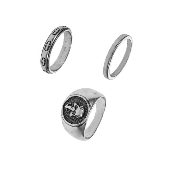 No Boundaries Men's Rings, Silver, 3 Pieces