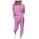 thumbnail image 1 of Conjunto de manga larga para mujer: top con bloques de color y pantalones anchos. Mezcla de lino informal, cintura elástica, varias tallas., 1 of 5