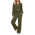 thumbnail image 2 of Ynynloco Women's 2 Piece Sets Outfits Soft Casual Long Sleeve Sweatsuits Lapel Top and Wide Leg Pants Matching Sets, 2 of 8