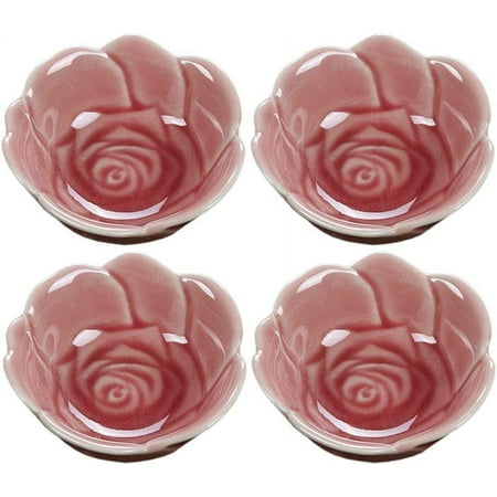 

DanceeMangoo 4pcs Ceramic Rose Soy Sauce Dipping Bowl Appetizer Plate 4 Inch