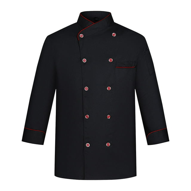 Nokdvo Men Chef Coat Plus Size Button Breathable Long Sleeve Work Jackets Spring Summer Loose Workwear Pocket,Black 3XL