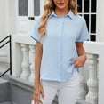 thumbnail image 2 of BLVB Womens Button down Cropped Shirts Short Sleeve Casual Crop Tops Plain Lapel Blouse Shirt Summer Clothes Blue, 2 of 7