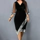 thumbnail image 5 of Vestidos de talla grande para mujer, vestido largo informal de malla con cuello en V y manga corta, costura de encaje irregular, largo Formal, 5 of 5