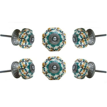 Set of Six Ceramic shepherds flower cabinet Knobs