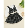 thumbnail image 3 of Musuos Little Girls Tweed Skirt Outfit, 6M-4T Plaid Long Sleeve Fake Two-Piece Crop Tops Elastic Waist Skirt 2 Piece Set for Fall, 3 of 9