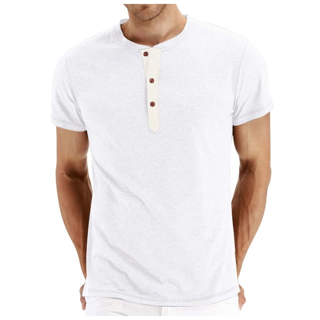 FhsagQ Chemises pour Hommes Chemises pour Hommes String Chemises d'Été Décontractées pour Hommes à Boutons Col Rond Chemises Unies Manches Courtes Chemises pour Hommes Hauts Chemises pour Hommes Hauts en Coton Blanc G