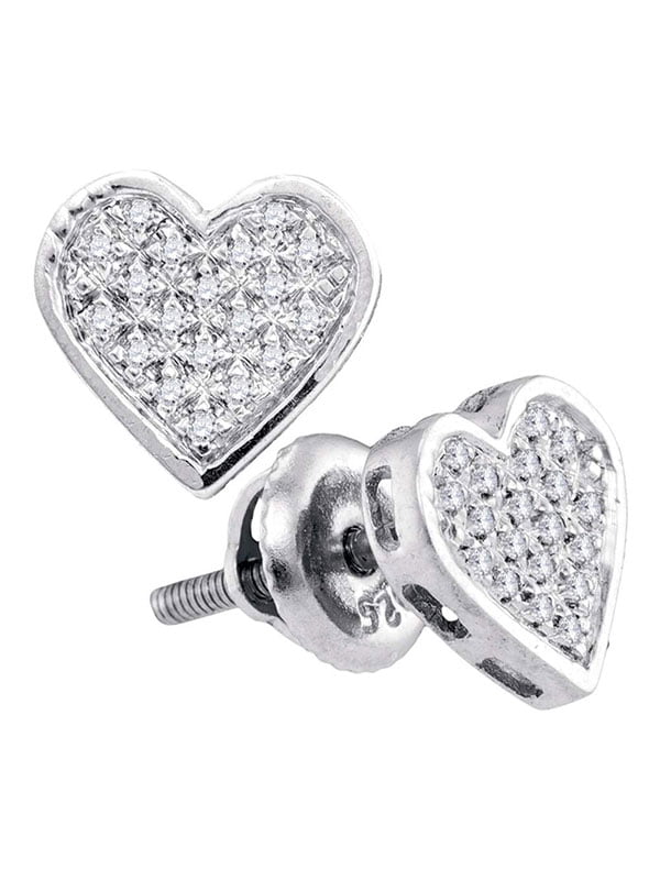 10k Yellow and White Two Tone Gold Heart Shape Pave Set Round Diamond Small Stud Earrings .05 cttw