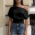 thumbnail image 2 of Rhuody Women'S Tops Sleek Off The Shoulder Solid Color Short Sleeve Tops Women'S Clothing Black, 2 of 4