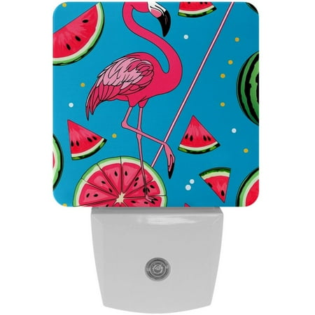 

Plug in Led Night Light with Auto Dusk to Dawn Sensor White Nightlights for Hallway Bedroom Kids Room Kitchen Stairway 2 Pack Pink Flamingo Watermelon Tropical Hawaiian