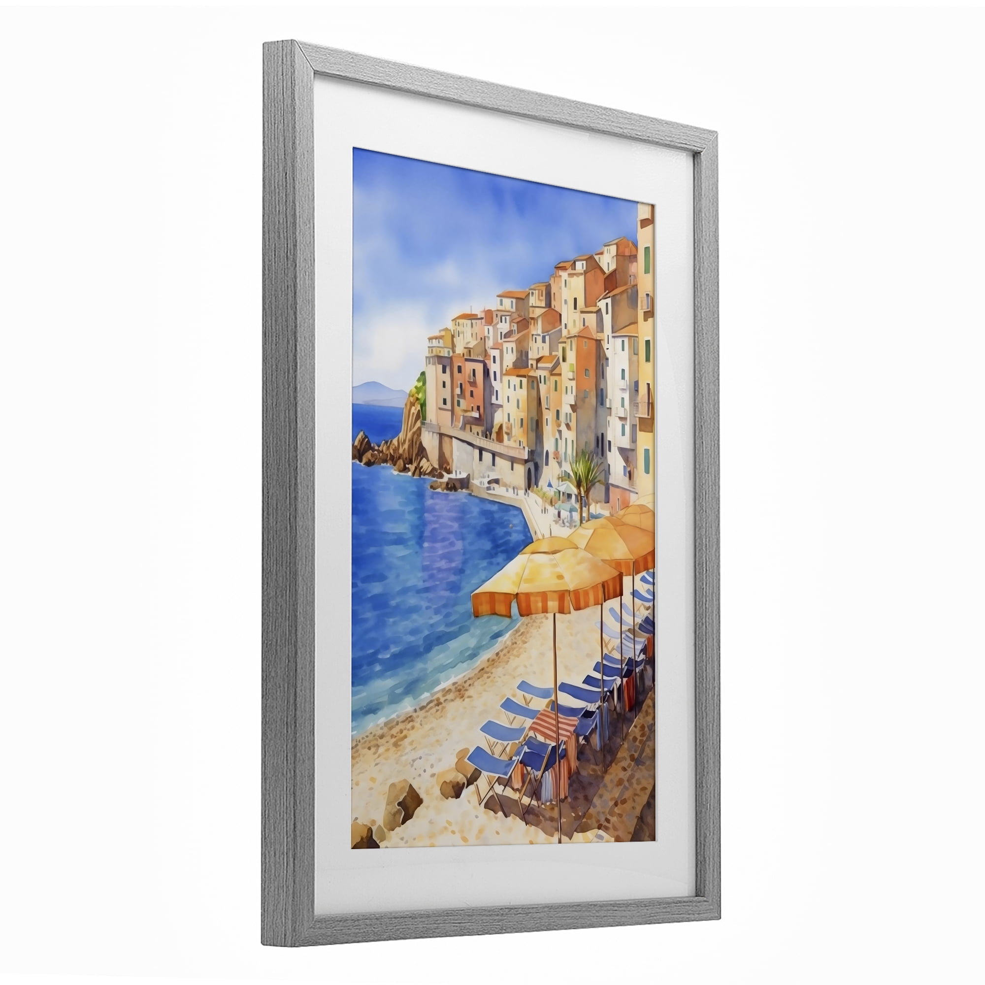 Stupell Industries Beach Lounging on Mediterranean Shore Gray Framed Print Under Glass, design by Creative Studio