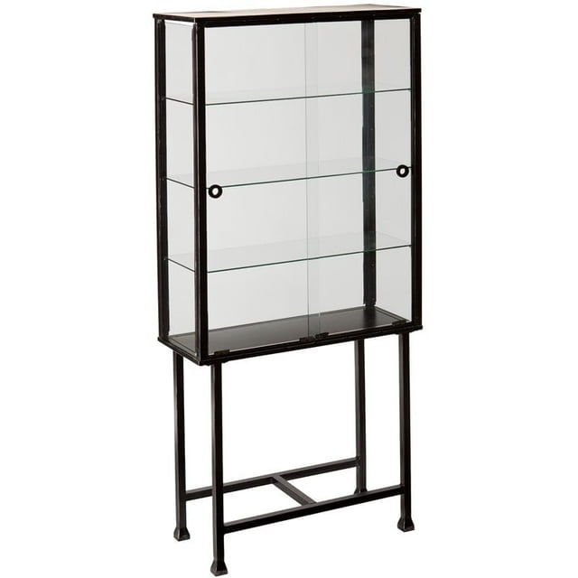 SEI Furniture Metal-Glass Sliding Door Display Cabinet in Black