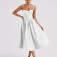 thumbnail image 7 of Zpanxa Women's Slim Fit Strappy Dress Solid Color Tie Waist Pleated Midi V Neck Bodycon Dress, 7 of 7