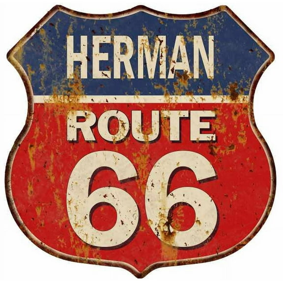 HERMAN Route 66 Sign Shield Metal Gift Man Cave Red 211110005292