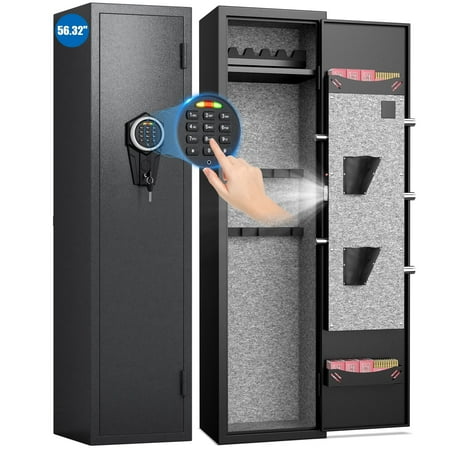 Silkight 5-6 Long Gun Safe - Metal Gun Cabinets with Alarm System Removable Shelf and 3 Adjustable Gun Slots