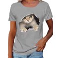 thumbnail image 3 of Camiseta De Cuello Redondo Patrón De Gato 3D Moda Cómoda Camiseta De Manga Corta Transpirable para Mujeres Hombres Gris XXL, 3 of 6
