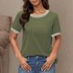 thumbnail image 1 of Karight Womens Tops Round Neck Striped Contrast Short Sleeve Lightweight Loose Pullover Tees Shirt for Ladies 2026, 1 of 7
