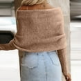 thumbnail image 4 of dGslk Womens Off Shoulder Sweater Wrap Knit Pullover Long Sleeve Casual Loose Fit Top for Autumn Winter Layering Style Khaki M, 4 of 7