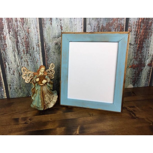 8 x 10 Picture Frame, Baby Blue Rustic Weathered Style With Routed