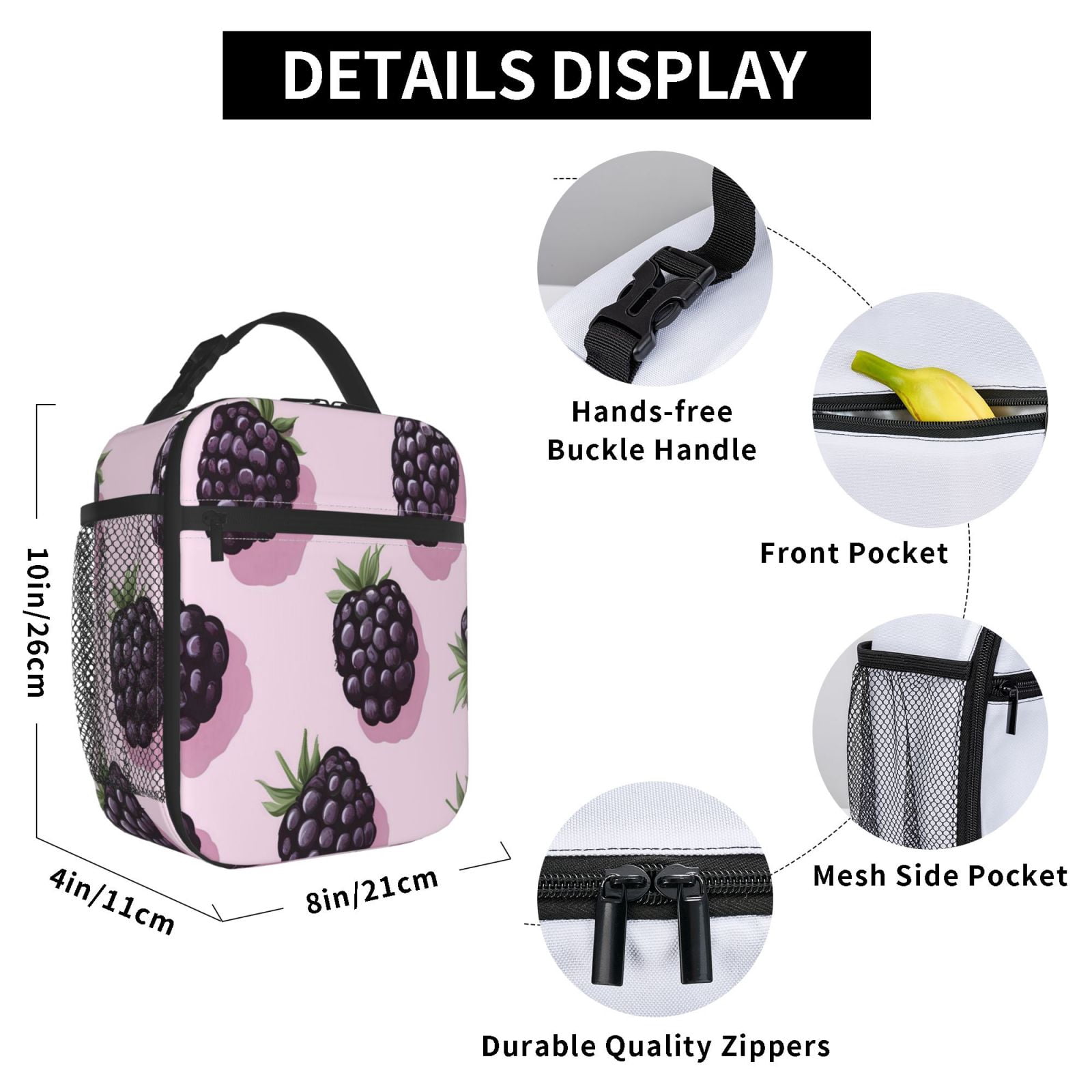 Lunch Bag For Women Men Insulated Portable Lunch Box Bento Box Office Picnic Travel Cooler Bag Blackberry