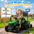 thumbnail image 3 of Joyracer 12V Ride on Toys, 2-in-1 Ride on Tractor with Detachable Trailer & Remote Control, Power Car Wheels w/ Shovel, Bluetooth, Music, LED Lights, Green, 3 of 11