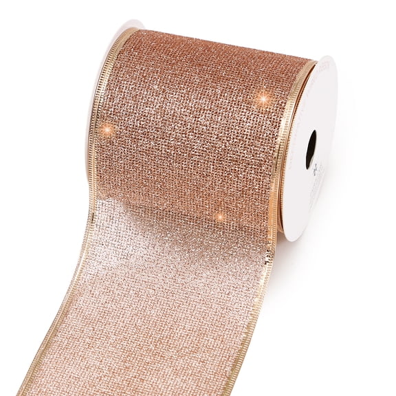 Christmas Rose Gold Wired Ribbon for Gift Wrapping, Wired Ribbon for Christmas Tree Decor Bow Wreath Making DIY Crafts Party Holiday Home Decoration, 4" x 10 Yards