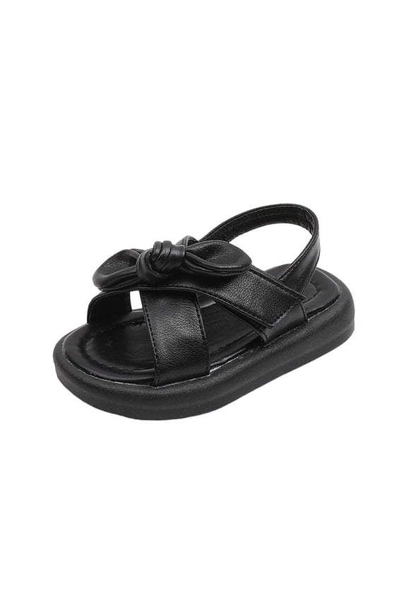 Little Girl Bow Sandals for Kids Girls, Open Toe Play Shoes with Adjustable Strap - Soft, Cushioned & Easy Clean, Summer Casual & Dressy, Black,Size 12