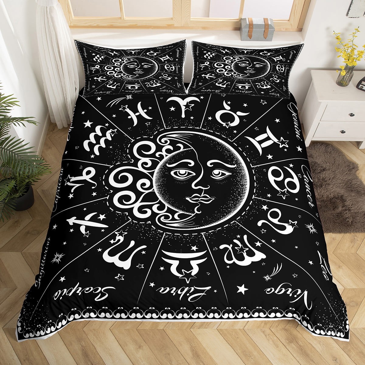 YST Sun and Moon Duvet Cover Twin, Zodiac Constellations Comforter