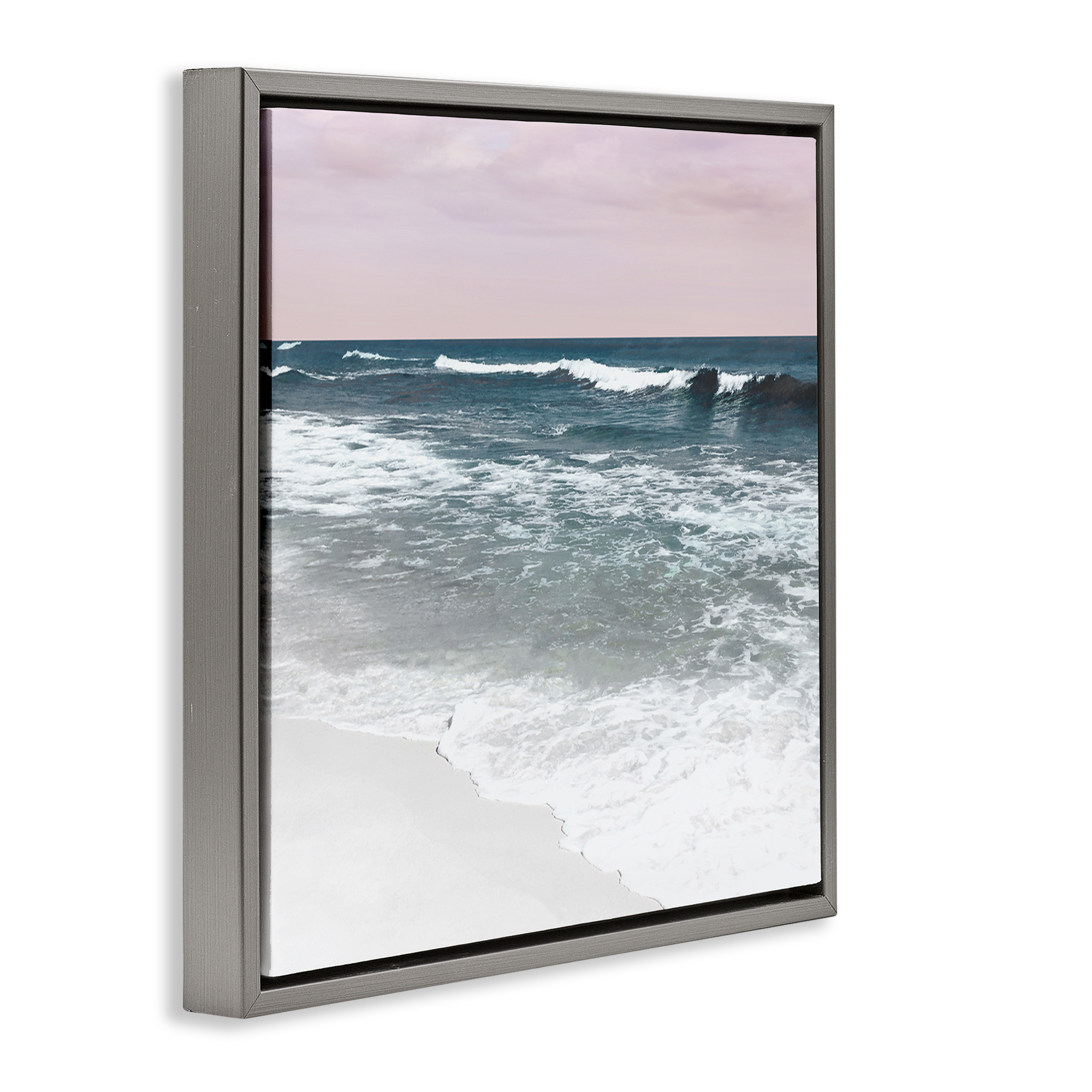 Stupell Industries Rolling Waves Seascape Nautical & Beach Photography Gray Floater Framed Canvas Art Print Wall Art, 18 x 18