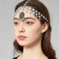 thumbnail image 3 of Vintage Headband for Women Adjustable Head Chain Cubic Zirconia Forehead Jewelry Jhumka Tassels Bridal Wedding Accessories Indian Festival Headpiece for Prom Special Occasions (Green, Silver), 3 of 12