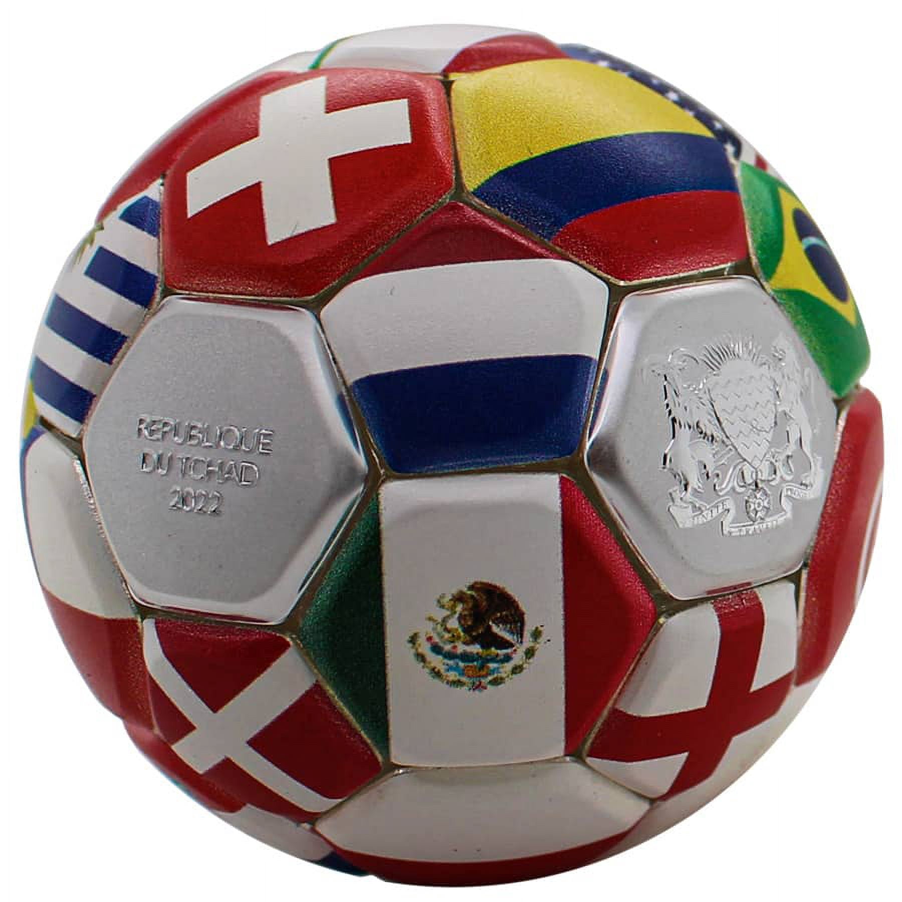 2022 Chad 30 Gram Silver Country Flags Soccer Ball Spherical Coin .999 Fine (w/Box)