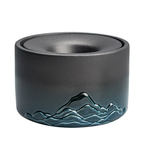 Yuungoou Vintage Ashtray With Lid, Ceramic Ashtray Windproof, Small Decorative Ashtray For Cigarettes Outdoor, Cigar Ashtrays Japanese Style Decoration-black and blue mountain-12x12x7cm