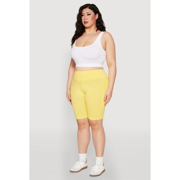 Womens Plus Size High Waist Cell Phone Pocket Biker Shorts