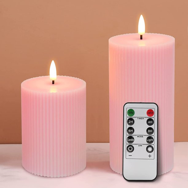 Girimax Pink Flameless Pillar Candles with Remote, Flickering LED Wax