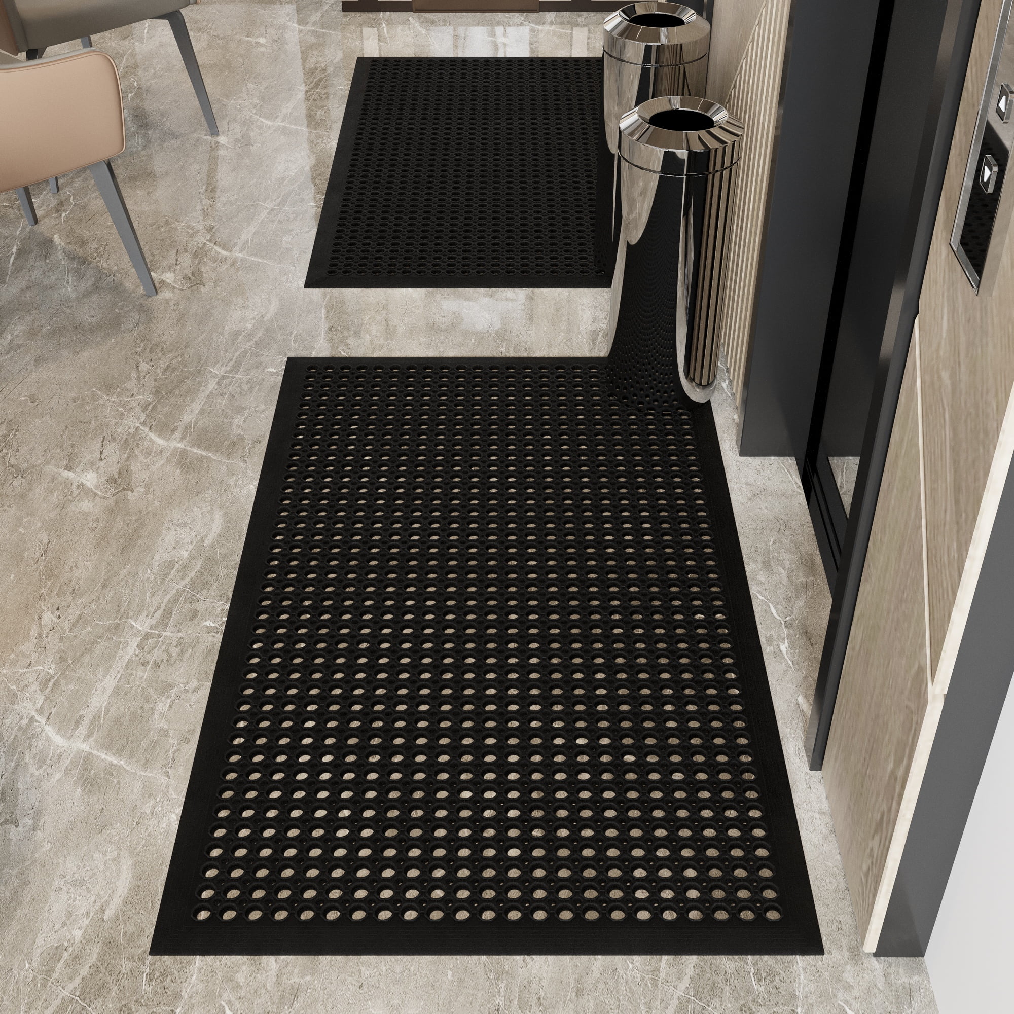 Ottomanson Indoor/Outdoor Rubber Mat 3x5 Non-Slip Door Mat for Restaurant Bar Bathroom, Black, 35" x 60"