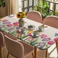 thumbnail image 3 of Tulips Spring Floral Table Cloths for 6 Foot Rectangle Tables, Pastoral Flowers Butterfly Rustic Patio Waterproof Elastic Fitted Tablecloths, Washable Rectangular Table Cover for Camping, 3 of 8