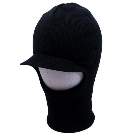 BLACK 1 HOLE FACE MASK VISOR WINTER THERMAL WARM KNIT LONG BEANIE SKI BALACLAVA