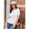 thumbnail image 7 of Women's Solid Short Sleeve Boat Neck Dolman Top with Side Shirring Trendy Casual Loose Fit T-Shirt, 7 of 7