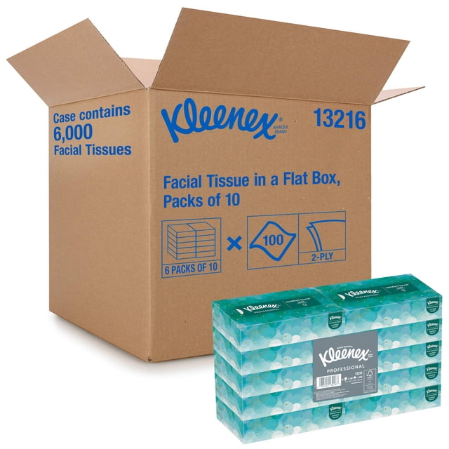 Pañuelo facial Kleenex 13216, 2 capas, 60 cajas de 100 pañuelos