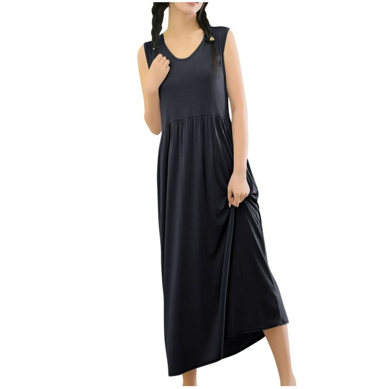 OSFVNOXV Long Nightgown Dress for Women Ultra Soft Comfort Fit Sleeveless Loose Flowy Maxi Sleepwear Dress