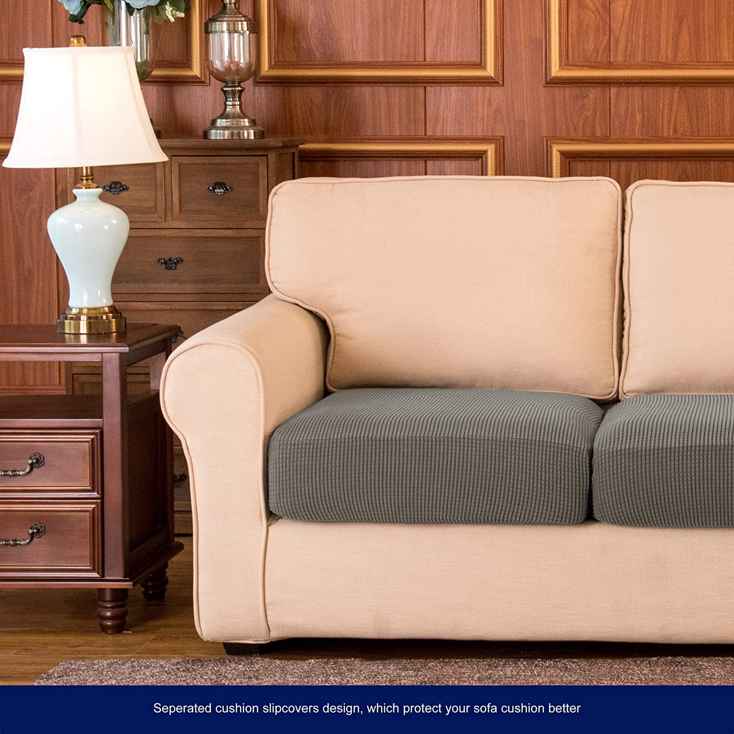 Subrtex Cushion Covers Separate Seat Stretch Textured Grid (2PCS, Taupe)
